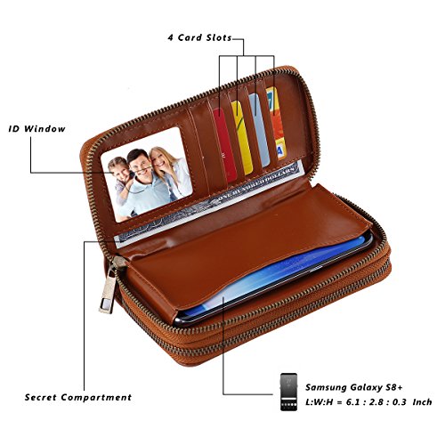 Image of Cellphone Wallet for Women Dual Zipper Long Purse with Removable Wristlet