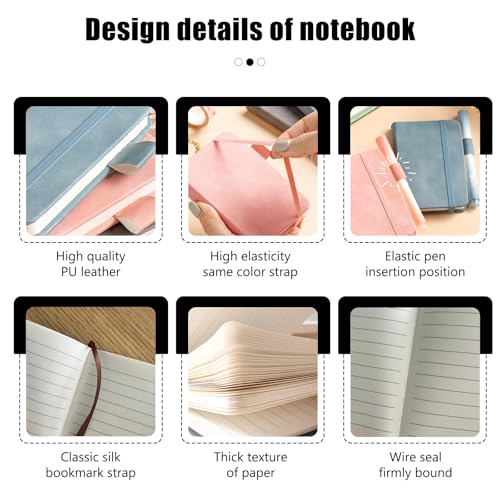 YJSDDNTY 2 pcs Notizbuch A7, Notizblock Mini Notizbuch, Taschennotizbuch Leder mit Elastischem Verschlussband für Reisen Schule,Journal, Reisetagebuch(Rosa + Blau)