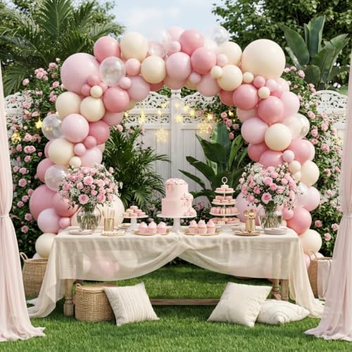 Image of Dusty Pink Balloons, 50 Pcs for Girls Birthday Baby Shower Wedding Party | 12 Inch Blush Light Pink Apricot Clear Latex Balloons for Bridal Shower Valentine Day Engagement Ballet Party Decorations