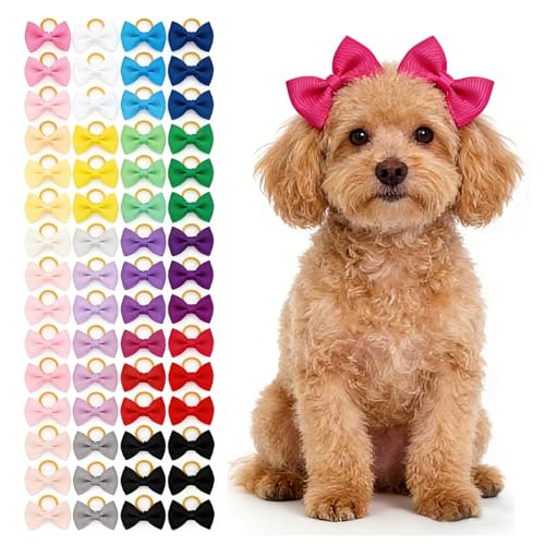 60PCS (30 Pairs) Cute Small Dog Hair Bows with Rubber Bands Handmade Grosgrain Ribbon Pet Grooming Accessories for Yorkie Shih Tzu Puppy