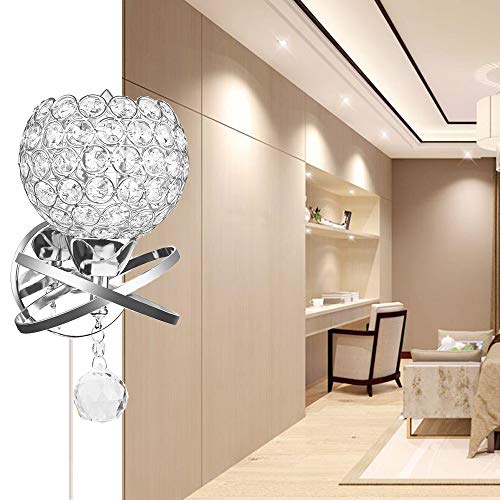 Onerbuy Modern Crystal Wall Sconce Lamp Mirror Lighting Fixture Decorative E27 Socket Wall Mount Lamp For Bedside, Porch, Hallway (With Plug) #TOP5