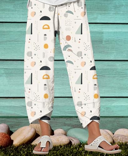 Summer Cotton Linen Printed Pants Casual Cropped Palazzo Lounge Pants Trendy Comfy Baggy Trousers with Pockets3