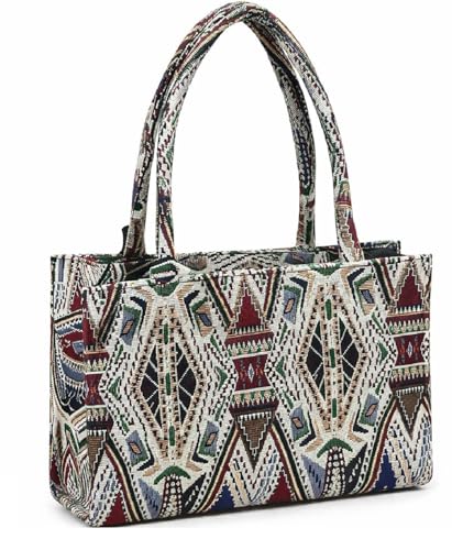 Image of Stylish Buoy Tote Bag for Girls & Women | Sturdy Cotton Blend Jacquard | Double Shoulder Ladies Handbag Purse For Daily & Office,Travel Use | Zip Pocket | Handcrafted