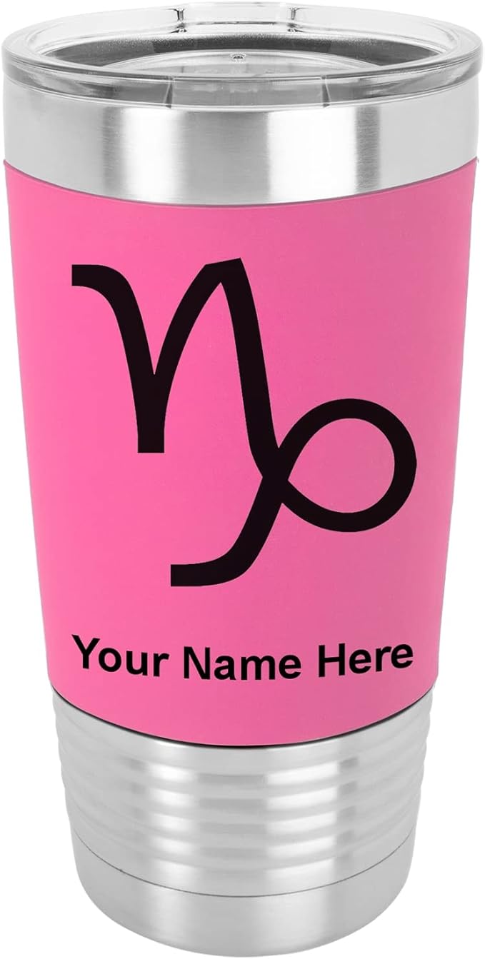 LaserGram 20oz Vacuum Insulated Tumbler Mug, Zodiac Sign Aries, Personalized Engraving Included (Silicone Grip, Pink)