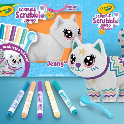 Image of Crayola Scribble Scrubbie Jumbo Toy Cat, Large Posable Animal for Kids, Birthday, Gift for Girls & Boys, Washable Coloring & Grooming Toy, Ages 3+