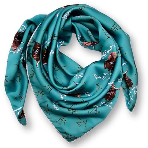 Wild Rag Silk Scarf 36'', Western Cowboy Bandana Square Silky Wild Rags,Turquoise High Lander Cow & Cattle Brands Tribal Scarves for Men & Women