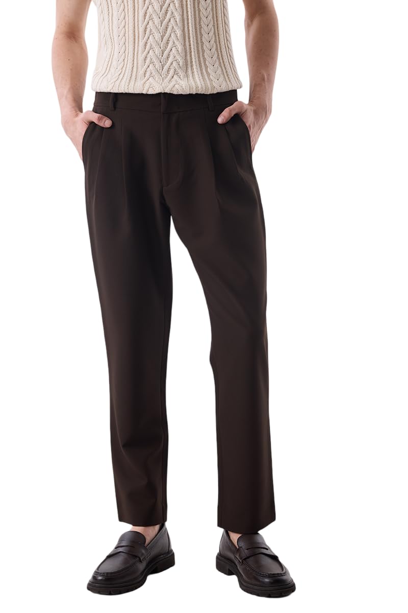 Men Formal Trousers | Slim Fit Pleated Front Design | Durable Polyester Blend with Medium Stretch | Perfect for Office & Formal Occasions