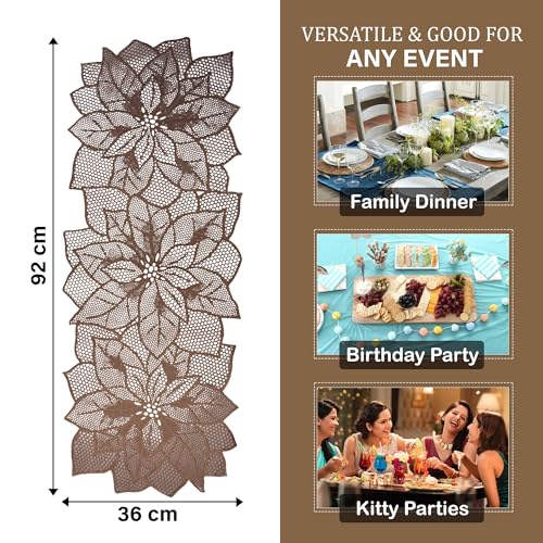 Image of Kuber Industries Table Runner|Coffee Table Runner|Center Table Runner|Dining Table Runner|Kitchen Runner|Leather Runner for Party, Wedding, Family Dinners|Flower|Copper, 92x36x1 cm