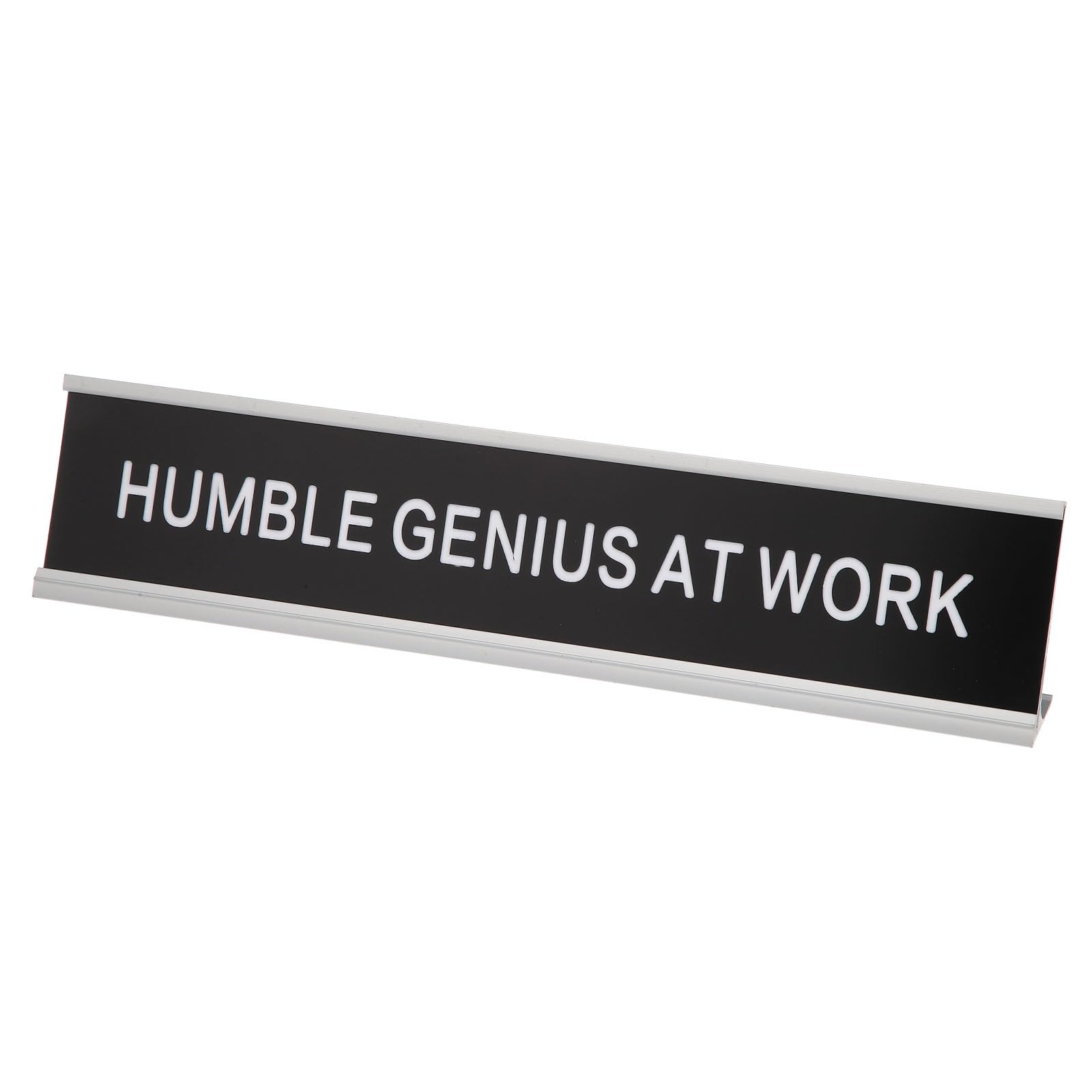 PATIKIL HUMBLE GENIUS AT WORK Desk Name Plate, Aluminum Desk Plaque Funny Nameplate Sign for Office Coworker Prank Gifts Desk Decor, Silver/White on Black