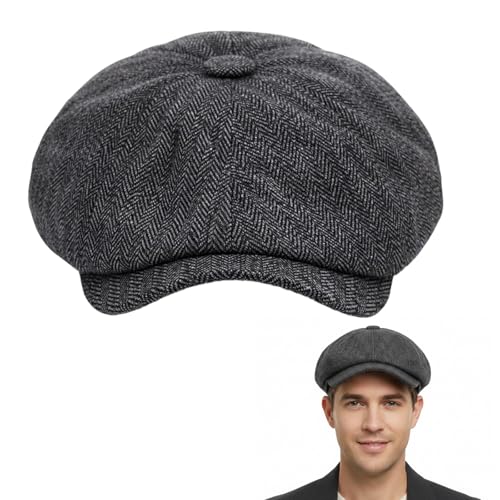 GYTFOG Flat Cap Peaky Blinders Hat for Men Black Mens Cap Adjustable Newsboy Cap Stylish Flat Caps for Men Classic Black Flat Cap for Daily Outfit Birthday Present One Size Fits Most