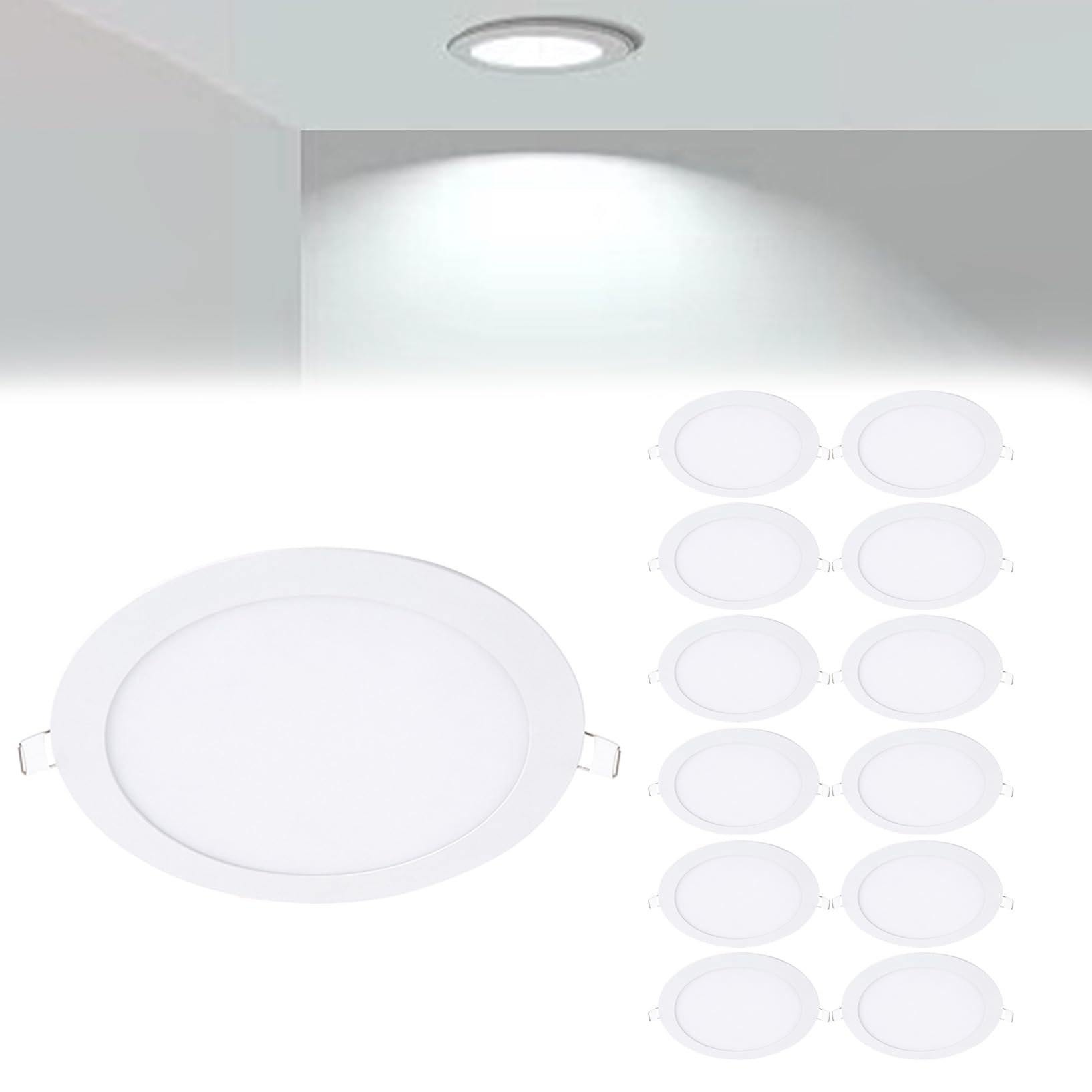 VOGHMOLD 9W Ultra Slim LED Downlight 6 inch, 6000K Recessed Ceiling Light, Cut Φ130-140mm, AC85-265V Flush Mount Spotlights Aluminum Round Panel Lights for Office Hallway, 13 Pack