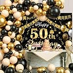 Mocsicka 50th Birthday Banner Backdrop Black and Gold Happy Birthday Decorations Banner for Men Women Fifty Years Old Party Supplies Photo Booth Props (Gold and Black, 70.8x43.3 inch) - Image 2