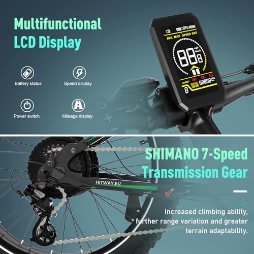 HITWAY Vélo électrique 26" 4,0 Fat Tire, VTT Électrique E-Bike avec Batterie au Lithium Amovible 48V 15Ah, 250W, 7 Vitesses,jusqu'à 70-150km, APP, NFC – Image 7