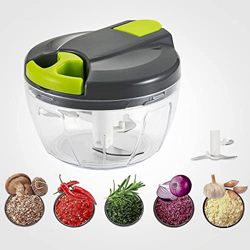 Hachoir manuel multi-hachoir manuel avec 3 lames en acier inoxydable Cordon de tirage de 520 ml pour couper les légumes, les fruits, les oignons, l'ail, les...