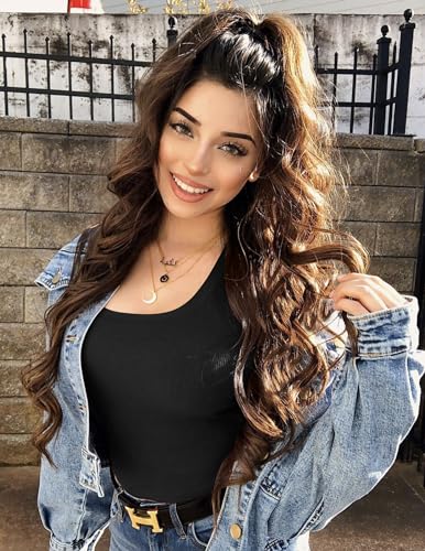 Ekouaer Womens Long Sleeve Shirts Square Neck Slim Fit Basic Tops Ribbed Thermal Undershirts Layering Tee4