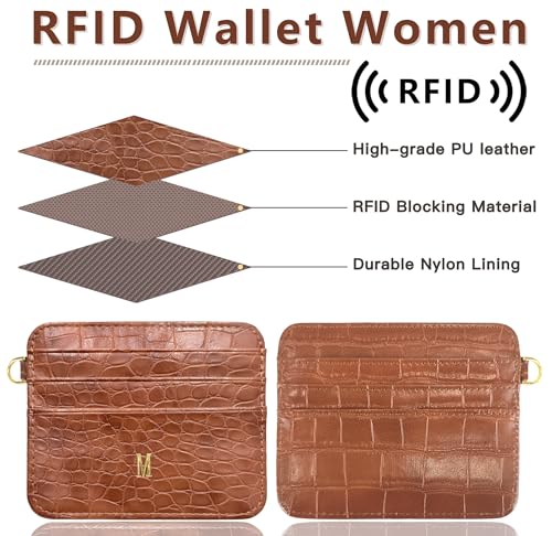Janhavi Valentine’s Day Gifts for Mom Grandma Aunt Initial RFID Card Holder for Women Leather Credit Card Holder Wallet for Women Mother’s Day Birthday Gift from Daughter Son-Brown M2
