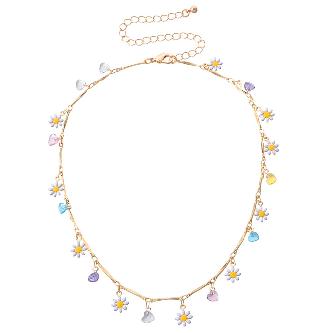 LEEQ Nuevo y hermoso collar flores margaritas Corea, collar gargantilla corto con colgantes cuentas colores para mujeres, joyería de vacaciones, collar gargantilla con colgantes flores margaritas