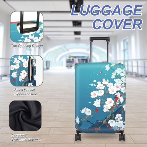 Luggage Cover Elastic Washable Suitcase Cover Protector Anti-scratch Travel Luggage cover Fits 22-24 Inch Luggage, White Flower 023