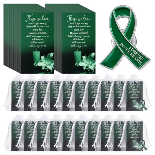 Image of Unittype 60 Set Funeral Ribbon Pins Awareness Lapel Pin | Memorial Pins Remembrance Ribbon Brooch with Prayer Cards Organza Bags for Women Men