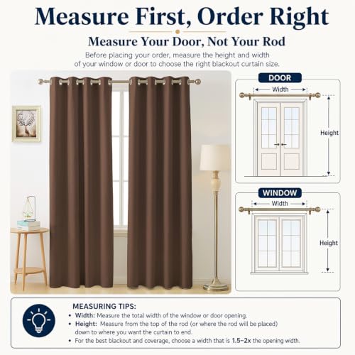 Image of Cloth Fusion Blackout Door Curtains 7 Feet Long Set of 2, Brown | Up to 90% Sunlight Block, Room Darkening, 3-Layer Triple Weave, Thermal Insulated, Stainless Steel Grommets