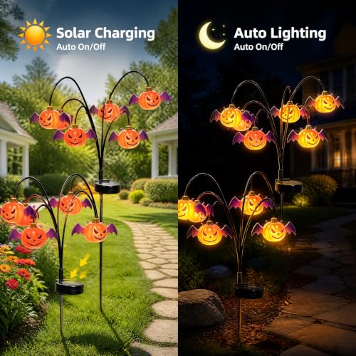 2 Pack Halloween Solar Lights Outdoor, Solar Pumpkin Stake Lights - image 3