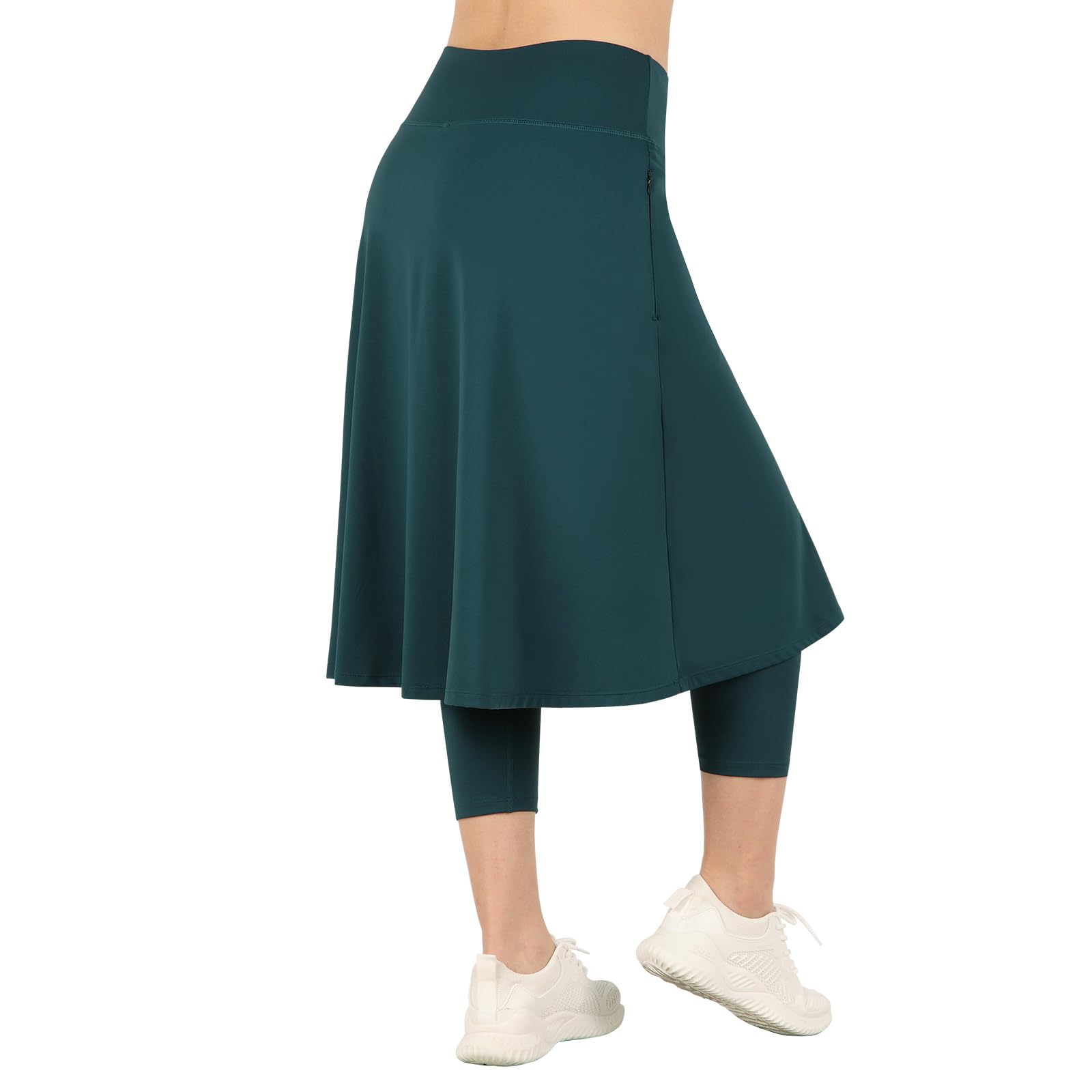 Womens Athletic Skirted Leggings with Pockets High Waisted Knee Length Skirts with Capris Leggings for Tennis