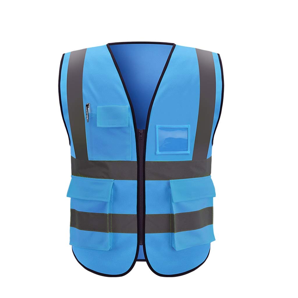 Safety Vest High Visibility Safety Vest with Pockets, Zipper and Reflective Strips Reflective clothing Reflective safety vest (Size : XXL)