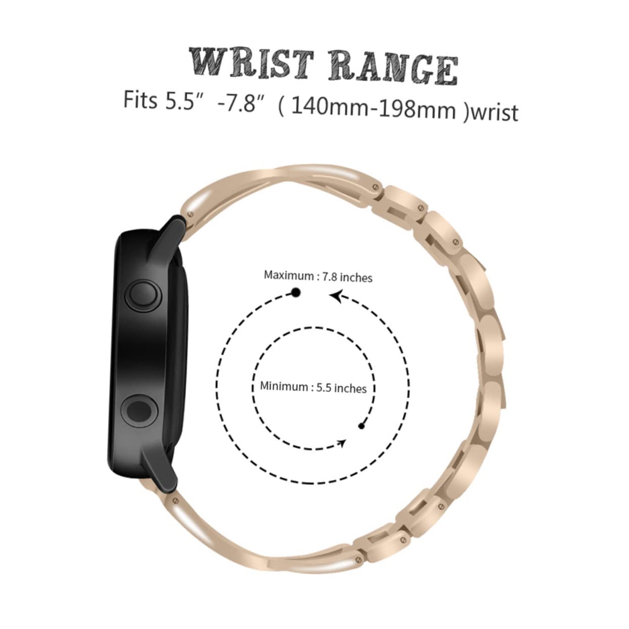 Metal Watch Band für Smartwatch Quartz Uhren- 20- Mm- Armband Bling Uhrengurt für Frauen- Elegantes Ersatz- Uhrenband mit Strassstein- Schwarz