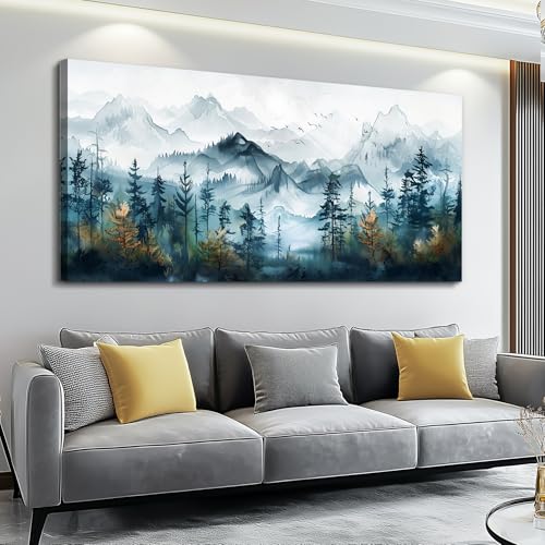 FUHAIHUA Large Wall Decor For Living Room Canvas Wall Art For Bedroom Office Decorations Hotel Room Mural Misty Forests Trees Wall Pictures Artwork Ink Landscape Painting Modern Home Decor 24x48 In
