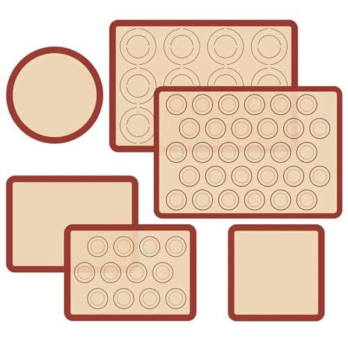 Silicone Baking Mat Set of 6, Macaron Silicone Baking Mat for Baking Sheets, Non-Stick & Reusable Silicone Mats for Baking Macarons, Cookies, Pastries, Pizza