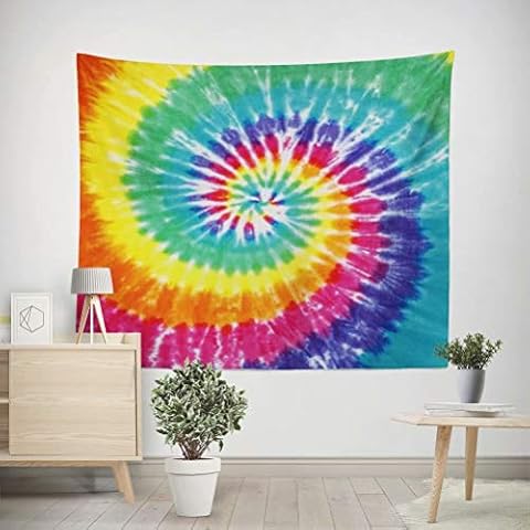 Vhcawsu Tie Dye Tapestry Rainbow Abstract Wall Hanging Chic Tapestries 60" X 40" Boho Wall Art Pediments for Bedroom Living Room Dorm Home Decorations Cover
