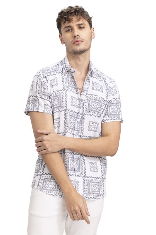 Image of SNITCH Buzau White Shirt Rayon Slim Fit Shirt