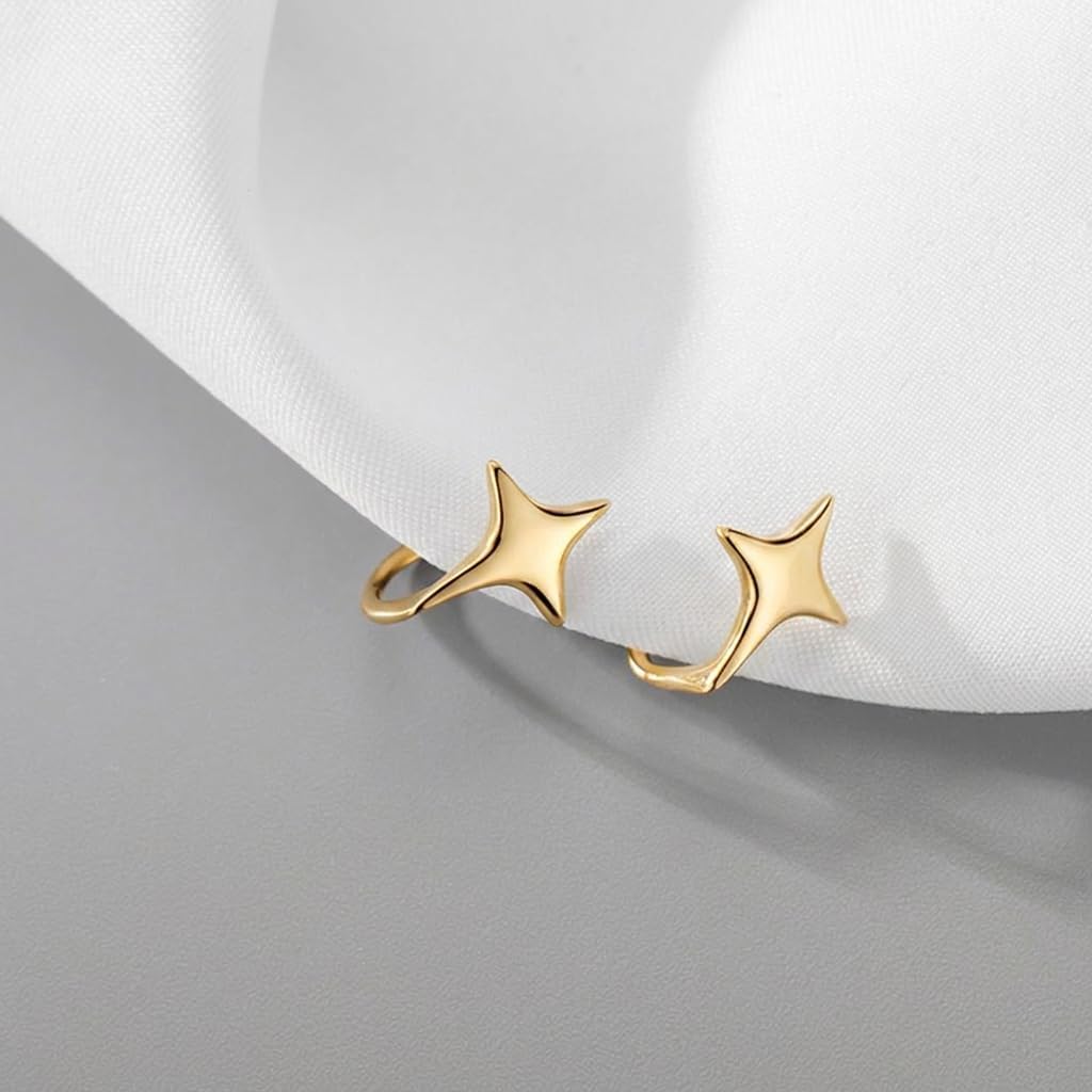 Reffeer Solid 925 Sterling Silver Star Cuff Earrings Cartilage Wraps for Women Teens Helix Earrings Star Clip On Earrings No Piercing