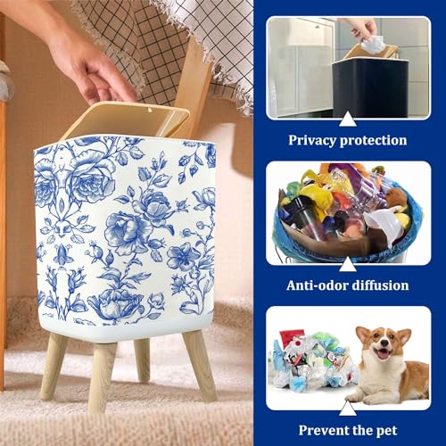 Caneca de basura rectangular con tapa patrones vintage azul miniatura 4