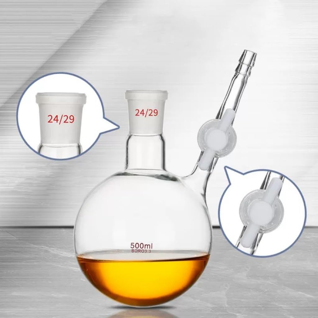 Frasco de reacción estándar individual con boca esmerilada, capacidad de 25 ml a 250 ml, junta 19/26-24/29, válvula de vidrio, matraz de reacción(250ml 24-29)