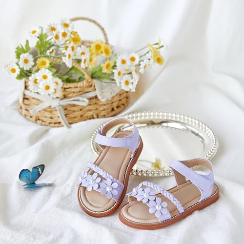 Image of Kolan Toddler Girl Sandals Open Toe Flat Princess Dress Shoes Little Kids