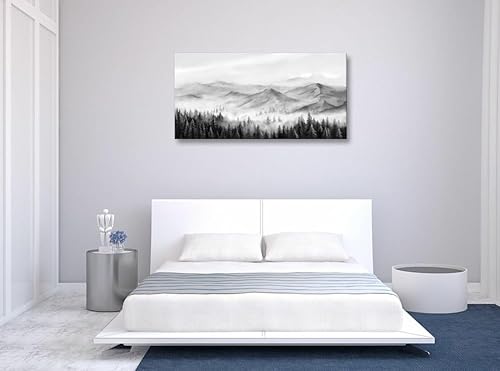 Miniatura 6 de Arte de pared de bosque brumoso para sala de estar, árbol, pintura de paisaje, montaña brumosa, paisaje, naturaleza, paisaje, impresión en lienzo,
