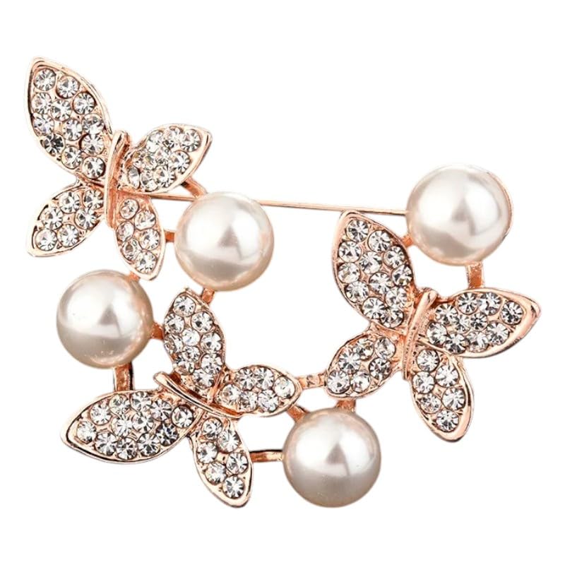 Rose Gold Twin Butterflies with Pearl Cluster Brooch Pin, Alloy, Modern Style, 4x4x2 Centimeters, Lobster Claw Clasp-image-24