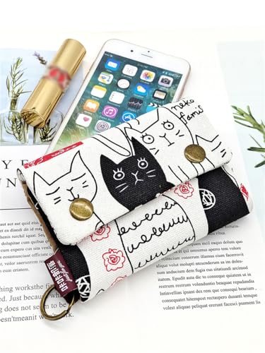 Women's Trifold Canvas Wallet - Cute Design with Keyring, Ladies Wallet for Credit Cards, Cash, Coins & Receipts2