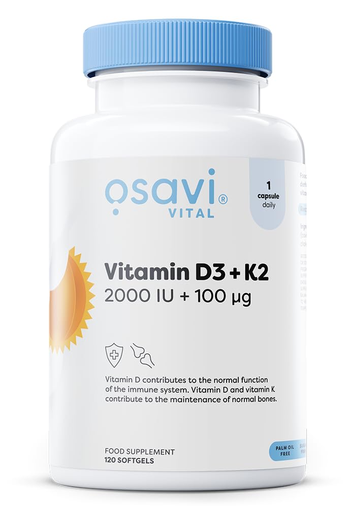 Osavi Vitamin D3 + K2, 2000IU + 100mcg, 120 Softgels