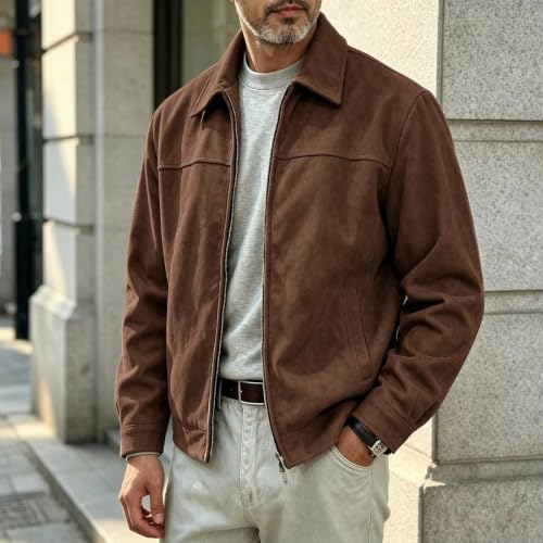 Plus Size Jacket for Men Suede Lapel Full Zip Coat Casual Loose Tops - image 5
