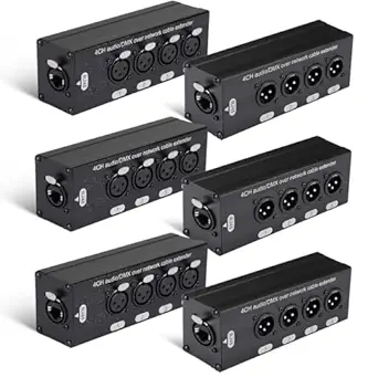6 Pack 4 Channel 3 Pin Multi Network XLR Cable Breakout 3 Pin XLR Male and Female Over RJ45 Ethercon Cable Multi Extender for Stage Lighting and Home Recording Studio Compatible