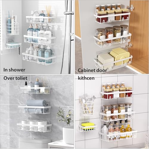 Image of Liuoud 10 Pack Shower Caddy Organizer Rack Shelf for Inside Shower, Self Adhesive Wall Storage Basket Rustproof Stainless Steel Shampoo Holder Bathroom Accessory Decor Set, White