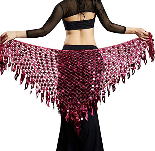 Écharpe triangulaire à paillettes rouge danse du ventre taille L pour costume oriental