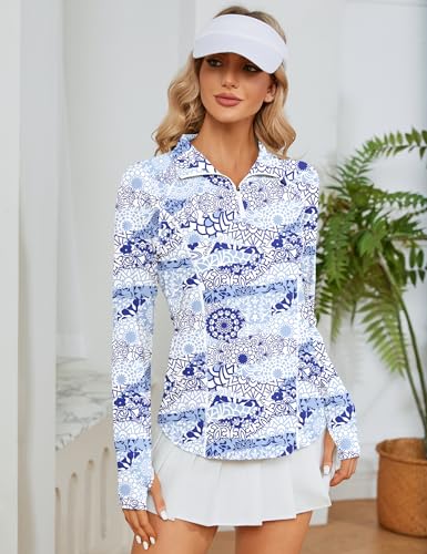 Image of LOMON Women Long Sleeve Shirts Sun Protection 1 /4 Zip Summer Quick Dry Hiking Shirts Quarter Zip Pullover for Women