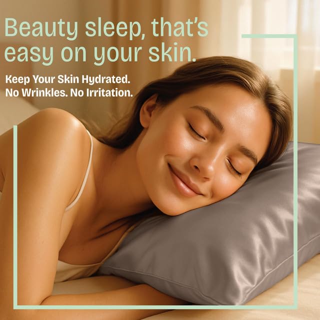 Image of BLISSFORD Satin Pillowcase with Zipper, for Hair and Skin Care, Feels Soft and Cool Like a Silk Pillowcase, Satin Pillow Cases 2 Pack, Slik Pillow Cover, Pewter, King Size - Set of 2