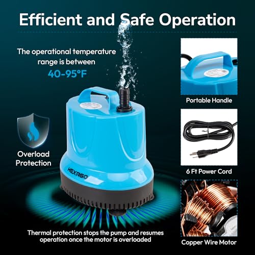 Image of 800 GPH Submersible Water Pump - 100W Sump Pump with 11ft High Lift for Outdoor Ponds, Hydroponics, Statues, Waterfalls, Aquariums, and Fish Tanks
