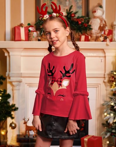 BesserBay Girls Christmas Long Bell Sleeve Ruffle Tunic Top 4-12 Years2