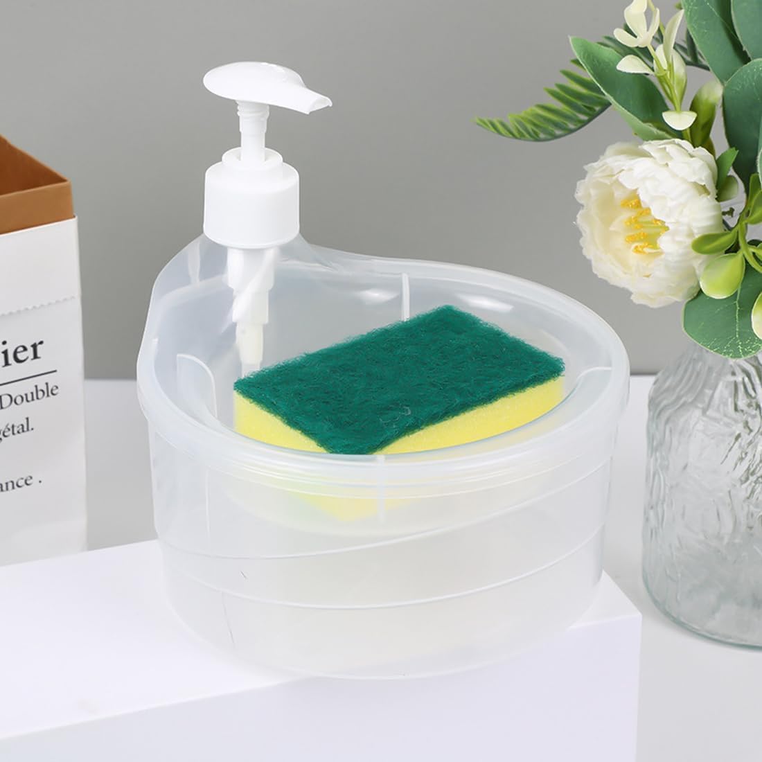 Double Layer Soap Dispenser for Bathroom Accessories Dishwasher Liquid Holder Liquid Dispenser Pump with Sponge Holder Kitchen Sink Accessories Items(Multi Colour) Plastic-image-23