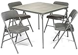 XL Series Folding Card Table and Fabric Padded Chair Set (5pc) - Comfortable Padded Upholstery - Fold Away Design, Quick Storage and Portability - Premium Quality (Grey)